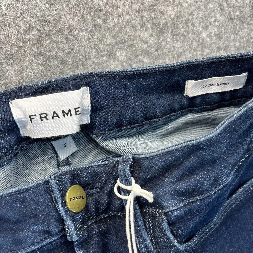 NEW Frame Jeans Women's 2 Le One Skinny Mid Rise Dark Blue Stretch Denim‎